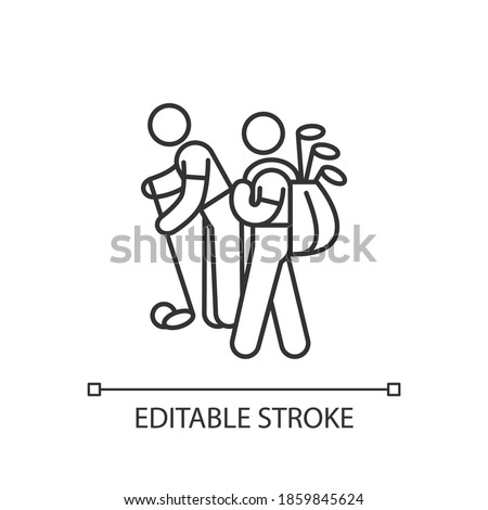 Caddy linear icon. Providing support to professional golf players. Caddie-master. Golfer. Thin line customizable illustration. Contour symbol. Vector isolated outline drawing. Editable stroke