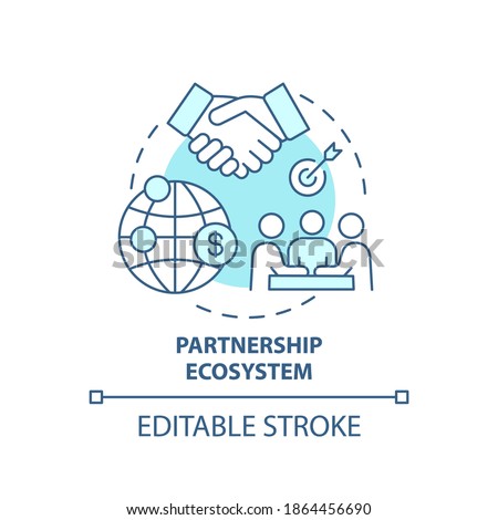 Partnership ecosystem concept icon. Digital consulting component idea thin line illustration. Cooperation. Co-marketing partners. Vector isolated outline RGB color drawing. Editable stroke