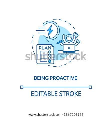 Being proactive concept icon. Tips to ease SAD idea thin line illustration. Taking responsibility for life and actions. Time management. Vector isolated outline RGB color drawing. Editable stroke