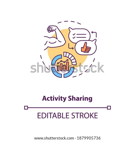 Activity sharing concept icon. Device capability idea thin line illustration. Share fitness stats. Community interaction. Workout. Vector isolated outline RGB color drawing. Editable stroke