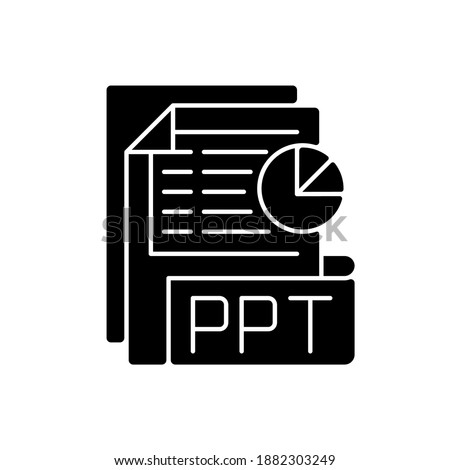 PPT file black glyph icon. Slideshow presentation. File extension. PPTX documents. Presentation format. Text, images, sound and video. Silhouette symbol on white space. Vector isolated illustration