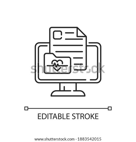 Online medical history linear icon. Virtual storage for health records. Medical chart. Thin line customizable illustration. Contour symbol. Vector isolated outline drawing. Editable stroke