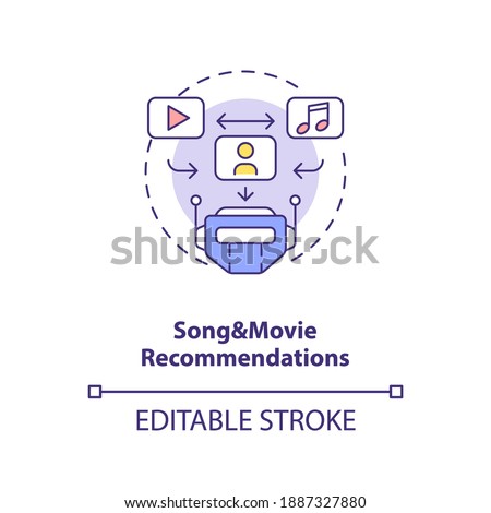 Song and movie recommendations concept icon. Future search engine. FUn time spending. AI application idea thin line illustration. Vector isolated outline RGB color drawing. Editable stroke