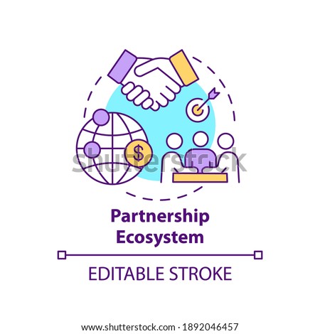 Partnership ecosystem concept icon. Digital consulting component idea thin line illustration. Company distribution strategy. Collaboration. Vector isolated outline RGB color drawing. Editable stroke