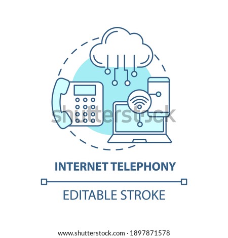 Internet telephony concept icon. New media example idea thin line illustration. Providing telephone services. Communications technology. Vector isolated outline RGB color drawing. Editable stroke