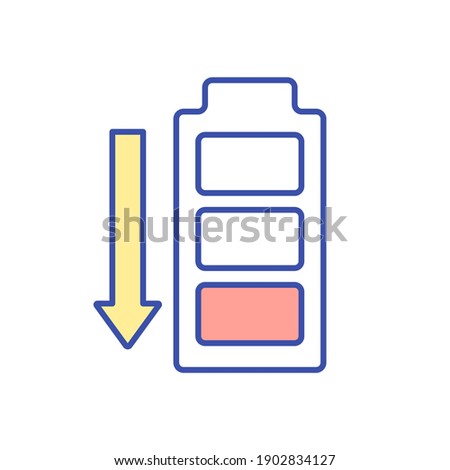 Low battery energy RGB color icon. Vitamin deficiency symptom. Chronic fatigue syndrome. Depression and tiredness. Health care problem. Burnout and exhaustion. Isolated vector illustration