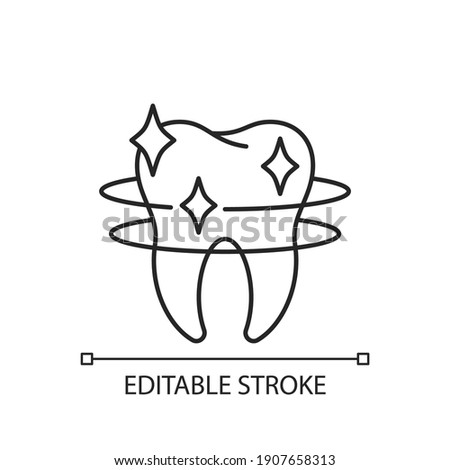 Teeth cleaning linear icon. Professional dental care. Snow-white smile. Cosmetic dentistry. Thin line customizable illustration. Contour symbol. Vector isolated outline drawing. Editable stroke