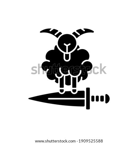 Eid al Adha black glyph icon. Islamic holidays celebrated worldwide each year. Honouring willingness of ibrahim to sacrifice son ismael. Silhouette symbol on white space. Vector isolated illustration