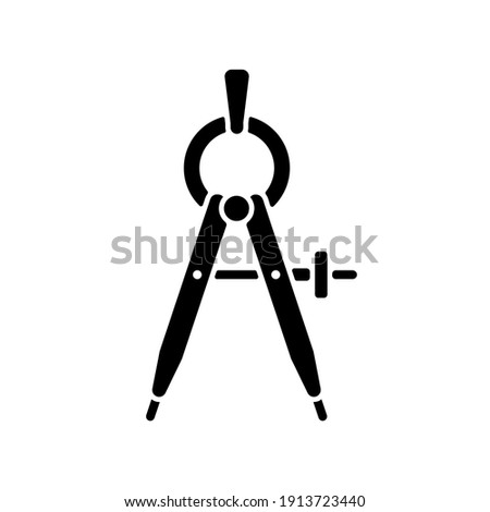 Compass black glyph icon. Drawing tool. Circle maker. Measuring distances. Mathematics, drafting, navigation. V-shaped instrument. Silhouette symbol on white space. Vector isolated illustration