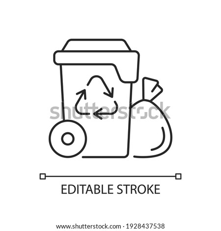 Residential waste collection linear icon. Garbage pickup. Household waste. Residential services. Thin line customizable illustration. Contour symbol. Vector isolated outline drawing. Editable stroke