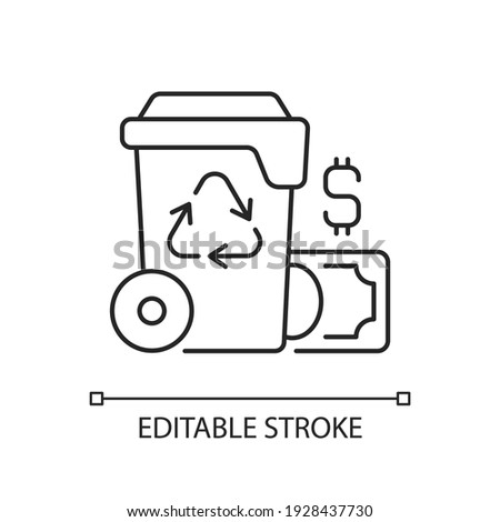 Waste management cost linear icon. Recycling waste costs. Source reduction. Financing, services. Thin line customizable illustration. Contour symbol. Vector isolated outline drawing. Editable stroke