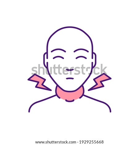 Swollen lymph nodes RGB color icon. Tonsils swelling and redness. Inflammation in throat. Tonsillitis, pharyngitis. Viral infection. Sore throat. Difficulty swallowing. Isolated vector illustration