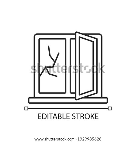 Window repair linear icon. Fixing cracked sills, glass. Damage repairment. Reducing security risk. Thin line customizable illustration. Contour symbol. Vector isolated outline drawing. Editable stroke