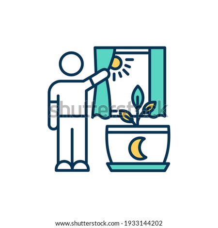 Proper lighting RGB color icon. Light hours. Harming plants with intense sunlight. Cool and warm light levels balance. Receiving direct sunlight all day long. Isolated vector illustration