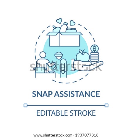 SNAP assistance concept icon. Working to fight hunger idea thin line illustration. Supplemental nutrition. Hungry and undernourished. Vector isolated outline RGB color drawing. Editable stroke