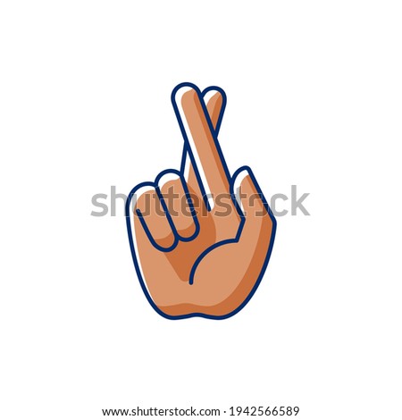 Crossed fingers RGB color icon. Hand gesture used to wish for luck. Images of hands of dark-skinned people. Keep your fingers crossed. Implore God for protection. Isolated vector illustration