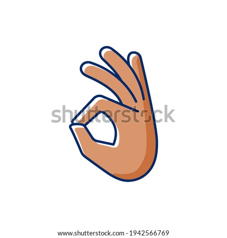 Okay gesture RGB color icon. Sign or ring gesture. Perfect action . Circle made from index and thumb. Images of hands of dark-skinned people. Army gestures. Isolated vector illustration