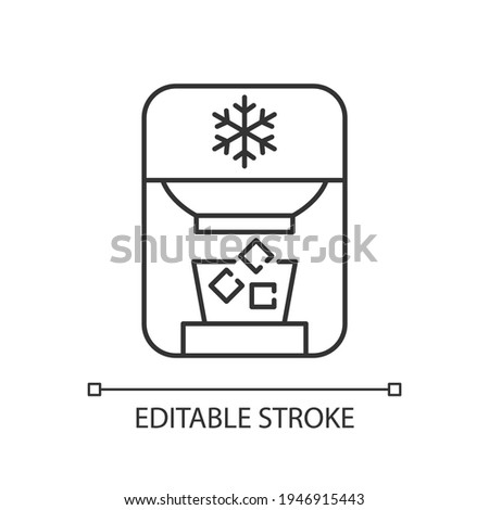 Ice maker linear icon. Freezer device. Electric machine for household. Small kitchen appliance. Thin line customizable illustration. Contour symbol. Vector isolated outline drawing. Editable stroke