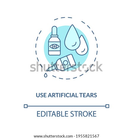 Use artificial tears concept icon. Digital eyestrain prevention tips. Eyedrops used to help cure dry eyes idea thin line illustration. Vector isolated outline RGB color drawing. Editable stroke