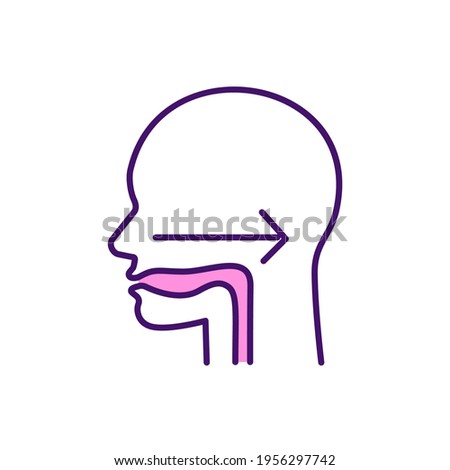 Swallowing reflex RGB color icon. Deglutition. Safely liquids, solid products consumption. Oral cavity. Dysphagia. Moving food from mouth and throat to stomach. Isolated vector illustration Stockfoto © 