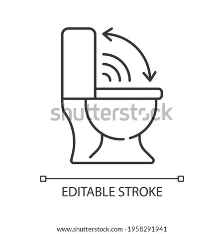 Touchless toilet seat linear icon. Smart home lid cover device that will lift up automatically. Thin line customizable illustration. Contour symbol. Vector isolated outline drawing. Editable stroke
