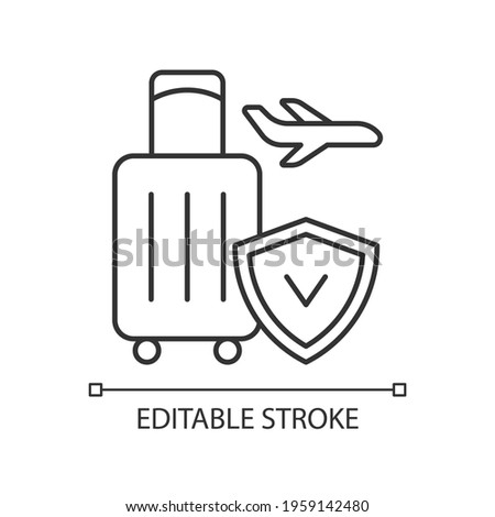 Travel insurance linear icon. Covering traveling costs. Reimbursement for flight cancellation. Thin line customizable illustration. Contour symbol. Vector isolated outline drawing. Editable stroke
