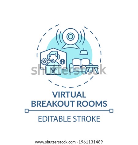 Virtual breakout rooms concept icon. VE success tip idea thin line illustration. Working on group assignment. Internet meeting. Vector isolated outline RGB color drawing. Editable stroke