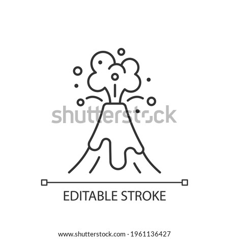 Volcanic activity linear icon. Volcanic eruptions are major source of natural pollution problem. Thin line customizable illustration. Contour symbol. Vector isolated outline drawing. Editable stroke