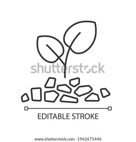 Mulch linear icon. Layer of material applied to the surface of soil. Thin line customizable illustration. Contour symbol. Vector isolated outline drawing. Editable stroke