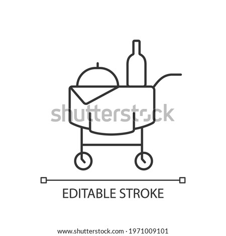 Room service linear icon. Hotel service enabling guests to choose items of food and drink. Thin line customizable illustration. Contour symbol. Vector isolated outline drawing. Editable stroke