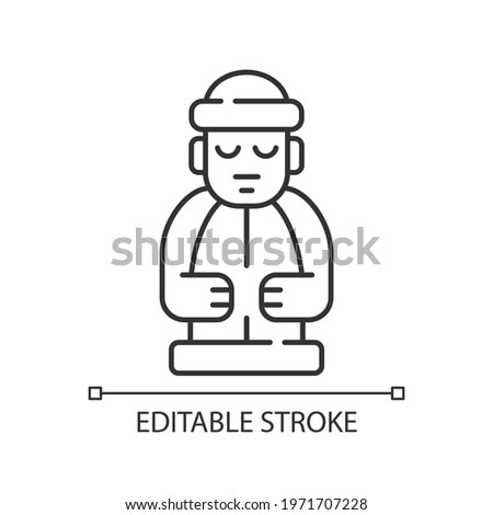 Jeju island statues linear icon. Dol hareubangs. National ethnic rock totem. Stone grandfather. Thin line customizable illustration. Contour symbol. Vector isolated outline drawing. Editable stroke