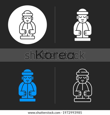 Jeju island statues dark theme icon. Dol hareubangs. National ethnic rock totem. Stone grandfather. Korean culture. Linear white, simple glyph and RGB color styles. Isolated vector illustrations