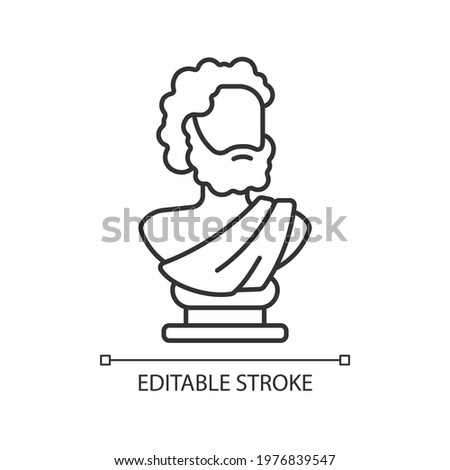 Ancient statue linear icon. Art history. Ancient greek sculpture. Sculpted philosopher bust. Thin line customizable illustration. Contour symbol. Vector isolated outline drawing. Editable stroke