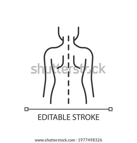 Good posture linear icon. Normal spine. Normal spinal anatomy. Holding body and limbs right. Thin line customizable illustration. Contour symbol. Vector isolated outline drawing. Editable stroke