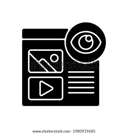 Pageviews black glyph icon. Instance of internet user visiting particular page on website. Recording whenever full page is viewed. Silhouette symbol on white space. Vector isolated illustration