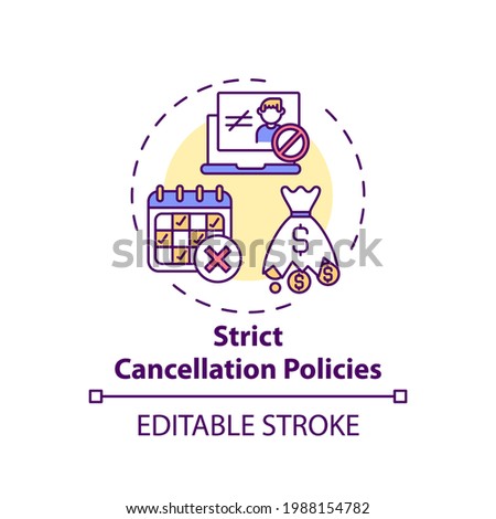 Strict cancellation policies concept icon. Online english teaching challenges. Hard to cancel planned lesson idea thin line illustration. Vector isolated outline RGB color drawing. Editable stroke