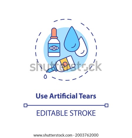 Use artificial tears concept icon. Digital eyestrain prevention tips. Eyedrops used to lubricate dry eyes idea thin line illustration. Vector isolated outline RGB color drawing. Editable stroke