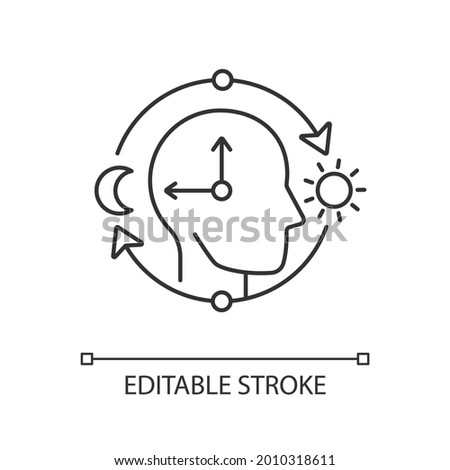 Circadian rhythms linear icon. Internal daily clock. Optimize cognitive function for daytime. Thin line customizable illustration. Contour symbol. Vector isolated outline drawing. Editable stroke