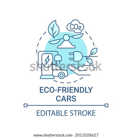 Eco friendly cars concept icon. EV benefits abstract idea thin line illustration. Alternative fuel. Intelligent ecological solutions. Vector isolated outline color drawing. Editable stroke