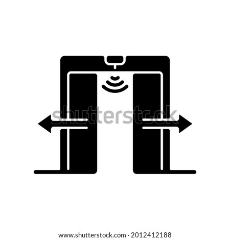 Automatic door black glyph icon. Door that opens automatically with use of sensor which triggers when person comes in front of it. Silhouette symbol on white space. Vector isolated illustration