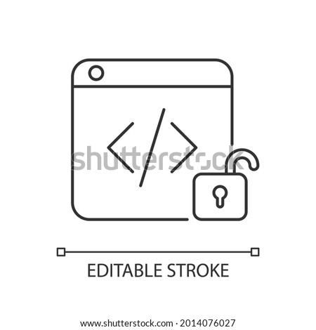 Open source code platforms linear icon. Permission modifying and enhancing code freely. Thin line customizable illustration. Contour symbol. Vector isolated outline drawing. Editable stroke