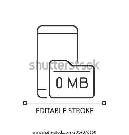 Full storage space linear icon. Smartphone and memory card. Zero megabytes left. Memory capacity. Thin line customizable illustration. Contour symbol. Vector isolated outline drawing. Editable stroke