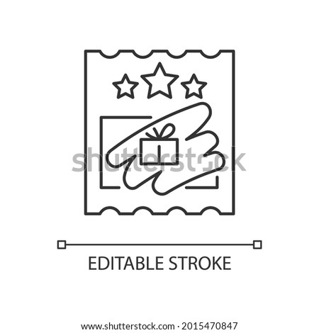 Scratch cards linear icon. Scratching off covering for prize reveal. Paper-based card. Thin line customizable illustration. Contour symbol. Vector isolated outline drawing. Editable stroke