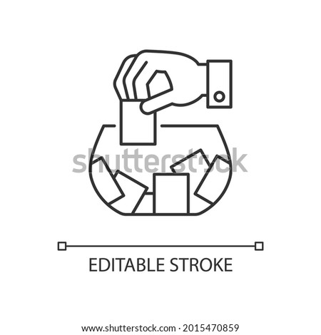 Raffle linear icon. Gambling competition. Choosing random numbered ticket. Prize giveaway. Thin line customizable illustration. Contour symbol. Vector isolated outline drawing. Editable stroke
