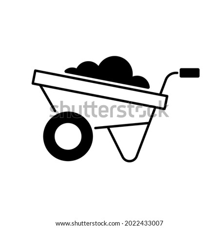 Wheelbarrow black linear icon. Small opencart. Hand-propelled vehicle. Construction industry. Large shrubs, stones, weeds transportation. Outline symbol on white space. Vector isolated illustration