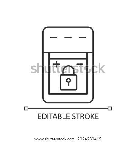 Non-replaceable battery linear manual label icon. Non-removable unit. Thin line customizable illustration. Contour symbol. Vector isolated outline drawing for product use instructions. Editable stroke