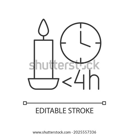 Candle burn time limit linear manual label icon. Letting candle cool. Thin line customizable illustration. Contour symbol. Vector isolated outline drawing for product use instructions. Editable stroke