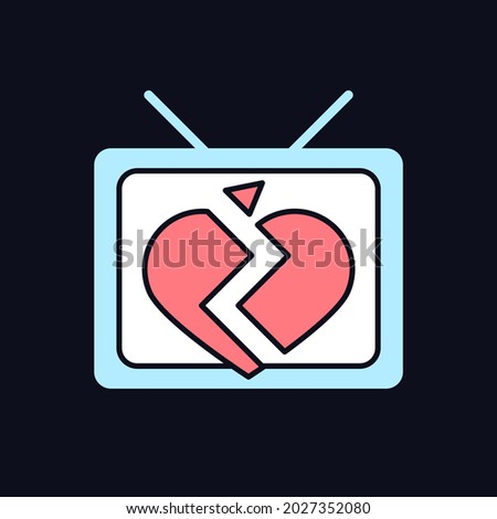 Soap opera RGB color icon for dark theme. TV drama series. Sentival film with love plot. Romantic serial. Isolated vector illustration on night mode background. Simple filled line drawing on black