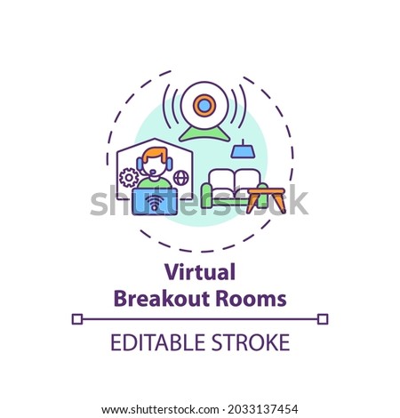 Virtual breakout rooms concept icon. VE success tip idea thin line illustration. Dividing attendees into small teams. Internet meeting. Vector isolated outline RGB color drawing. Editable stroke