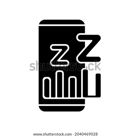 Sleep phase app black glyph icon. Smartphone application for sleep tracking. Monitoring cycles with mobile software. Prevent insomnia. Silhouette symbol on white space. Vector isolated illustration